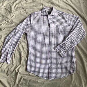 Neiman Marcus mens window pane plaid shirt sz 16 36/37 trim fit